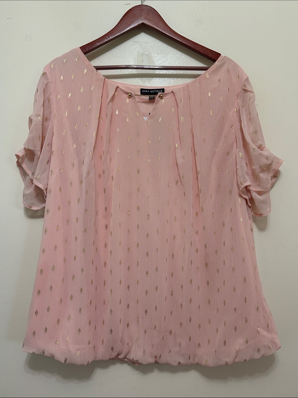 Sara Michelle Soft Pink Chiffon Blouse with Gold Foil Motif
